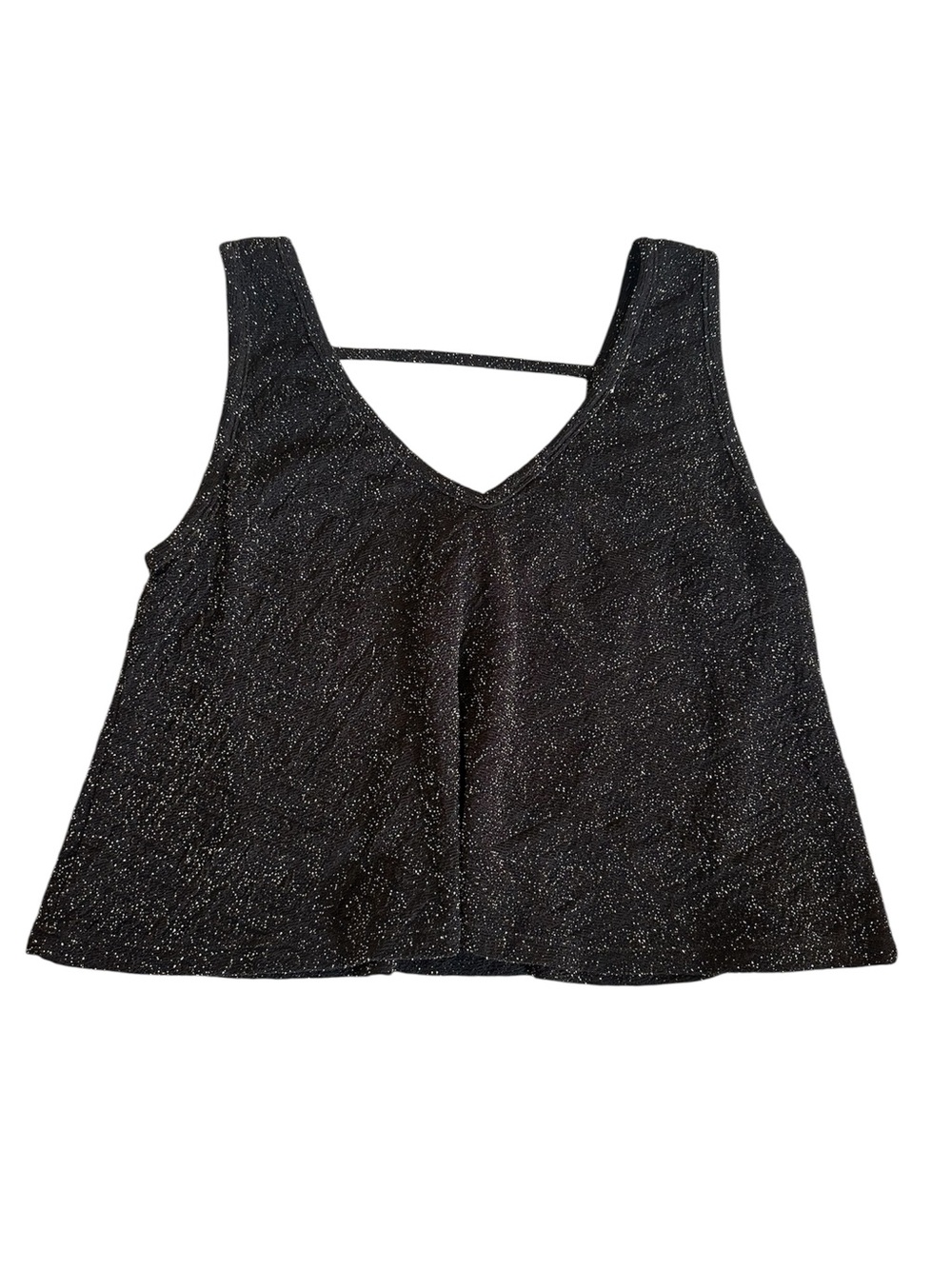 Alt.B Black Sparkle Metallic Glitter V-Neck Tank Top